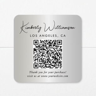 Elegante Script QR Code Zilveren Bedankt Vierkante Sticker
