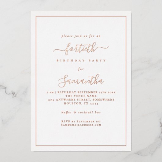 Elegante Script Rand 40e Verjaardagsfeest Luxe Folie Uitnodiging (Voorkant)