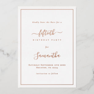 Elegante Script Rand 50ste Verjaardag Save the Dat Folie Uitnodiging