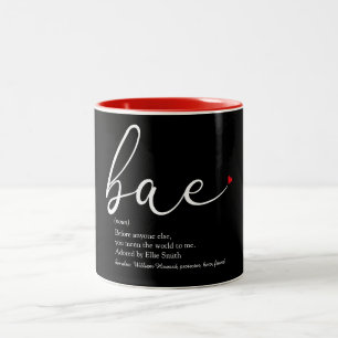 Elegante Script Rode Liefdeshart Bae Definitie Tweekleurige Koffiemok