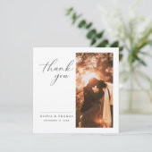 Elegante Script Romantische Foto Huwelijk Vierkant Bedankkaart (Staand voorkant)