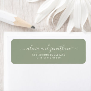 Elegante script saliegroen trouw retouradres etiket