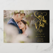 Elegante Script Save the Date Foto QR Code Folie Uitnodiging (Voorkant)