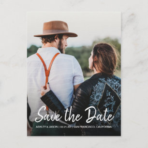 Elegante Script Save the Date Verlovingsfoto Aankondigingskaart