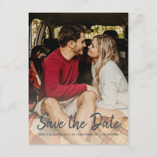 Elegante Script Save the Date Verlovingsfoto Aankondigingskaart