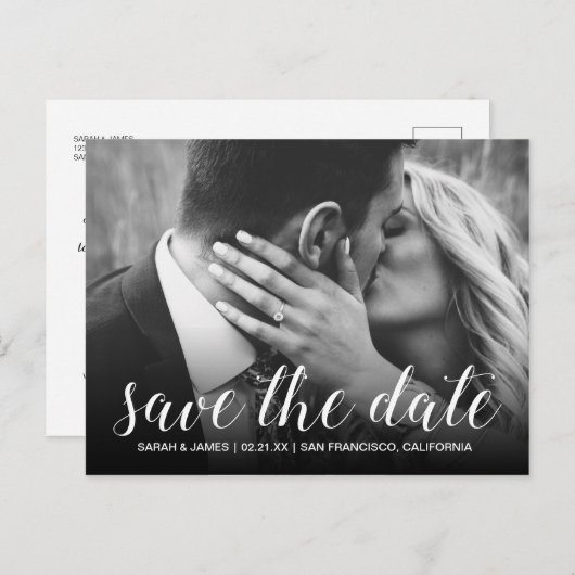 Elegante Script Save the Date Verlovingsfoto Aankondigingskaart (Voorkant / Achterkant)