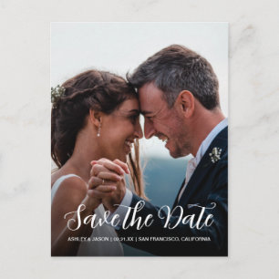 Elegante Script Save the Date Verlovingsfoto Aankondigingskaart