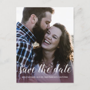 Elegante Script Save the Date Verlovingsfoto Aankondigingskaart