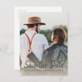 Elegante Script Save the Date Verlovingsfoto Aankondigingskaart (Voorkant / Achterkant)