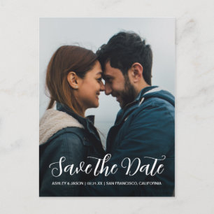 Elegante Script Save the Date Verlovingsfoto Aankondigingskaart