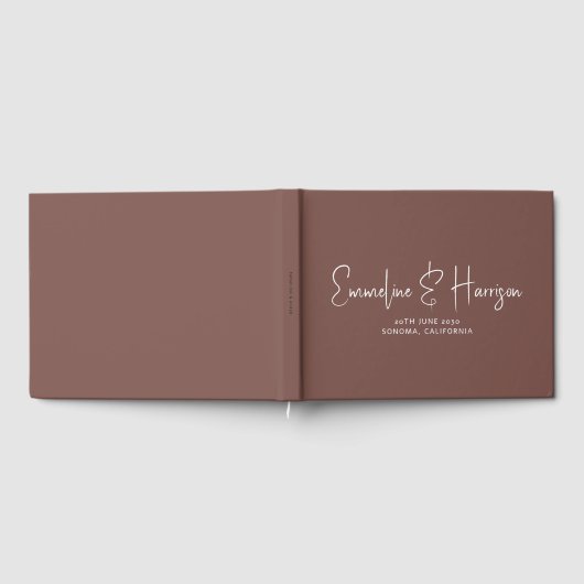 Elegante Script Serif Custom Espresso Wedding Gastenboek (Volledig)