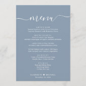 Elegante Script Stofblauwe Trouwreceptie Menu (Voorkant)