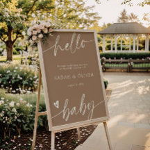 Elegante Script Tan Bruine Baby Shower Welkom Bord