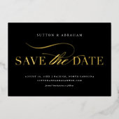 Elegante Script Trouwfoto Save the Date Goud Folie Uitnodiging (Voorkant)