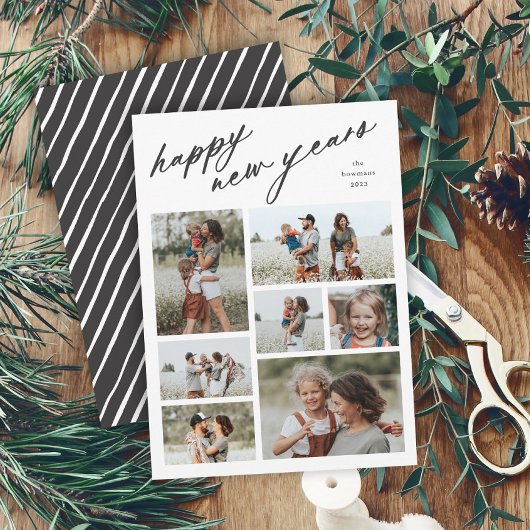 Elegante Script Typografie 7 Foto Nieuwjaar Feestdagenkaart