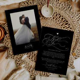 Elegante Script Typografie Black Wedding Bedankkaart