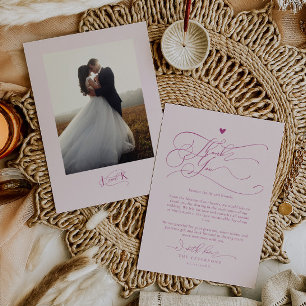 Elegante Script Typografie Roze bruiloft Bedankkaart