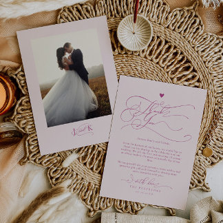 Elegante Script Typografie Roze bruiloft Bedankkaart