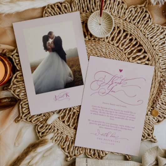 Elegante Script Typografie Roze bruiloft Bedankkaart