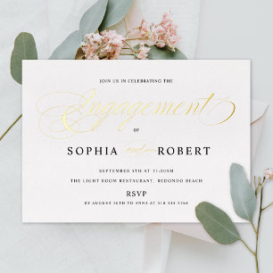 Elegante Script Verloving Feest Goud Folie Uitnodiging