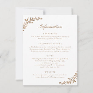 Elegante script vintage olijfblad trouwdetails kaart