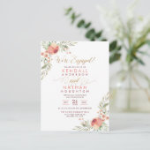 Elegante Script Waterverf Bloemen Engagement Party Uitnodiging Briefkaart (Staand voorkant)