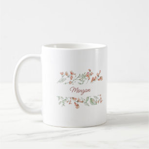 Elegante Script Waterverf Bloemen gepersonaliseerd Koffiemok