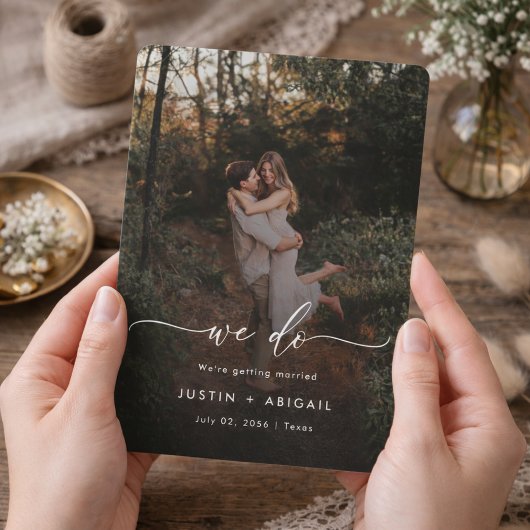 Elegante Script We Do Rustic Boho Foto Bruiloft Save The Date
