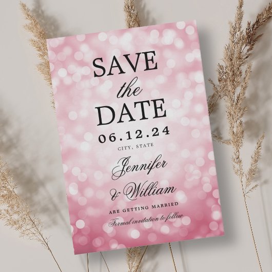 Elegante Script Wedding Blush Pink Bokeh Lights Save The Date