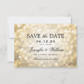 Elegante Script Wedding Gold Bokeh Lights Save The Date (Voorkant)