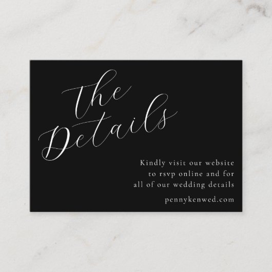 Elegante Script Wedding Website QR Code Zwart Informatiekaartje (Voorkant)
