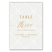 Elegante Script Witte Kant Goud 3 Drie Trouwfeest Kaart (Achterkant)