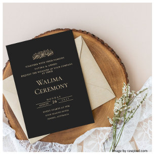 Elegante Script Zwarde Gouden Moslim Walima Ceremo Kaart