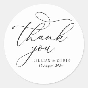 Elegante script zwart-wit bruiloft ronde sticker