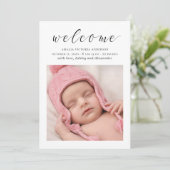 Elegante script zwart-wit pasgeborene, geboorte ni aankondiging (Staand voorkant)