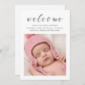 Elegante script zwart-wit pasgeborene, geboorte ni aankondiging (Voorkant / Achterkant)