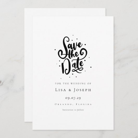 Elegante script zwart-wit Save the Date (Voorkant / Achterkant)