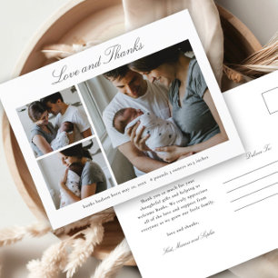 Elegante Scriptie Baby Foto Aankondiging Bedankt Briefkaart