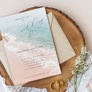 Elegante Scriptie Oceaan Strand Bestemming Trouwen Kaart