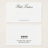 Elegante scriptie platte witte oorbellen displayka visitekaartje (Voorkant /achterkant)