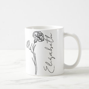 Elegante scriptnaam anjer januari geboortebloem koffiemok