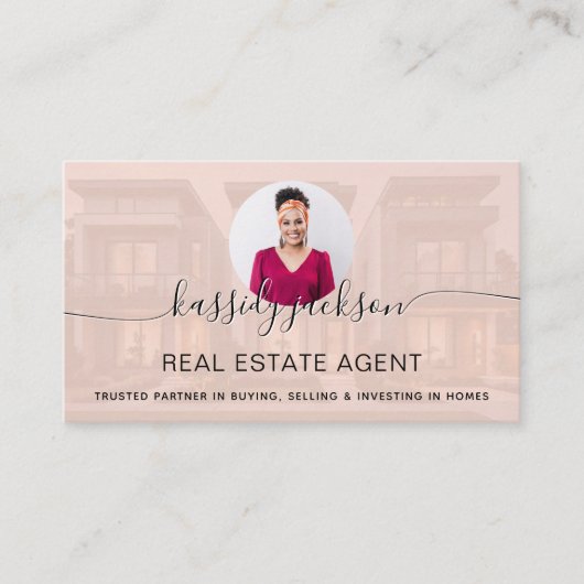 Elegante scriptnaam Circle Business Photo QR-code Visitekaartje (Voorkant)