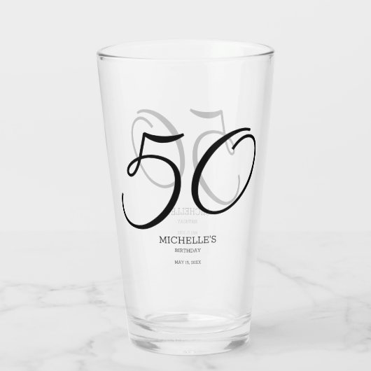 Elegante scriptnaam Datum 50e verjaardag Glas (Achterkant)