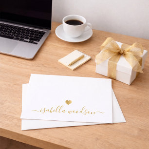 Elegante scriptnaam faux goud folie hart  notitiekaartje
