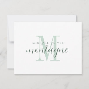 Elegante scriptnaam groene monogram plat notitieka notitiekaartje