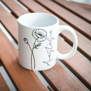 Elegante scriptnaam klaproos augustus geboortebloe koffiemok