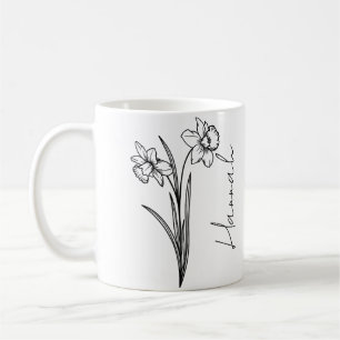 Elegante scriptnaam Maart geboortebloem Narcis Koffiemok