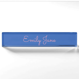 Elegante scriptnaam minimalistische blauwe roze es naambordje