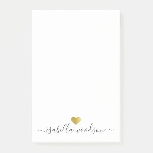 Elegante scriptnaam namaak goud folie hart post-it® notes (Voorkant)