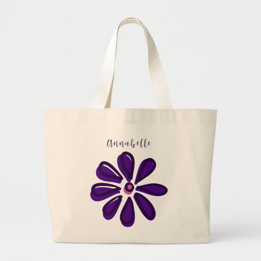 Elegante scriptnaam Paarse Flower Doodle Jumbo Grote Tote Bag (Voorkant)